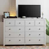 EnHomee 10 Drawer Dresser for Bedroom, Large Dressers & Chests for Bedroom,Modern White Wood Dresser for Clothes and Office Supplies, Multifunctional as TV Stand, Entryway Organizer Storage Cabinet