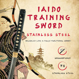 HMS Japanese Samurai Katana and Wakizashi Daisho Combo Set, Iron Tsuba, Hand Forged, Stainless Steel, Black Wooden Scabbard, Unsharpened