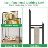 Simple Trending Clothing Clothes Rack Double Rods with Wheels, Rolling Metal Garment Rack for Hanging, Black