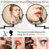 BTremary 8” Wall Mounted Magnifying Makeup Mirror 1X/7X Wall Mount Mirror Swing Arm Two-Sided 360° Swivel Bathroom Shaving Mirror for Men and Women in Hotel/Home, Black