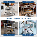 Hupsjer Stainless Steel Utility Cart 3 Tier - Heavy Duty Rolling Cart with Silent Wheels & Handle, Commercial Food Storage Trolley for Kitchen Restaurant Hospital Lab and Home, 21″L x 33″W x 34″H