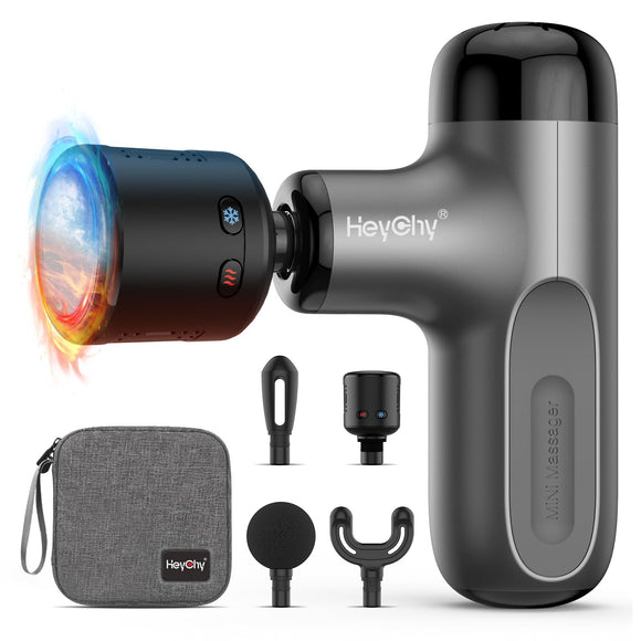 Mini Massage Gun with Heat and Cold, Deep Tissue Massage Gun, Portable Percussion Muscle Massager with 4 Massage Heads for Athletes HEYCHY