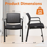 CLATINA Black Waiting Room Chair with Wheels Mesh Back Stacking Arm Chairs