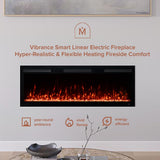 Modern Ember Vibrance 50 Inch Smart Linear Electric Fireplace Insert - Recessed or Wall-Mount, LED Multi-Flame Colors, Alexa/WiFi Enabled - Remote Included - Crystals