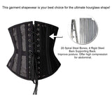 SHAPERX 26 Double Steel Boned Breathable Mesh Corset Heavy Duty Waist Training Shaper, SZ1996-Black-3XL