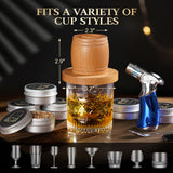 Whiskey Smoker Kit with Torch - Old Fashioned Cocktail Smoker Kit with 6 Flavors Wood Chips | 2 XL Stainless Steel Ice Balls & 2 Glasses (No Fuel Included)
