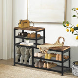 Katrawu Shoe Rack Bench Shoe Storage Organizer with Seat, 5-Tier Industrial Free Standing Shoe Rack for Entryway, Narrow Shoe Rack Organizer Shelves for High Heels, Entryways, Hallways, Closets,Brown