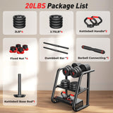 FDS1 Adjustable dumbbell set, 20lbs Free Weights set with upgraded nut, 5 in 1 Weight Set Used as Kettlebells, Barbell, Push up Stand, Fitness Exercise for Home Gym Suitable Men/Women
