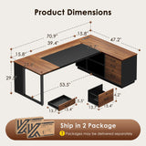 AODK 71 Inch L Shaped Executive Desk with Storage, Walnut+ Black