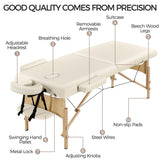 Yaheetech Massage Table Portable Lash Beds Spa Bed Massage Couch Foldable Spa Tables Adjustable 2 Fold with Non-Woven Bag 28 inch, Cream
