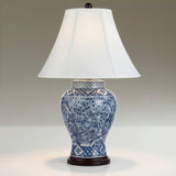 Barnes and Ivy Shonna Traditional Asian Chinese Ginger Jar 3-Way Table Lamps with Table Top Dimmer 27" Tall Blue Porcelain White Shade for Living Room Bedroom House Bedside Nightstand Home Office