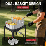 18QT Outdoor Propane Fish Fryer | 50,000 BTU Propane Deep Fryer | Includes 2 Baskets | Lid | Cover | 9" Fryer Tong & 6" Thermometer | Perfect for Cooking Fish, Chicken Wings, and Fries