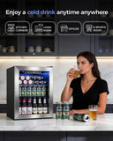 Feelfunn 1.7 Cu.Ft Beverage Refrigerator Cooler - 68 Can Mini Fridge Glass Door for Drink Soda Beer Wine - Small Refrigerator for Bedroom Office Home Dorm Bar, Silver