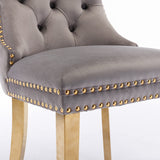 MOOLSUN Velvet Dining Chairs Set of 8, High Back Side Chairs, Modern Padded High-End Tufted Upholstered Chairs with Button-Tufted Back & Rear Pull Tabs, Gold Plated Leg E-Gray(Gold Plated Leg)