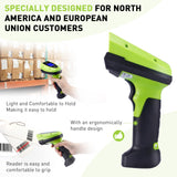 JRHC Barcode Scanner Wireless, 1D 2D Automatic Bar Code Scanner with 1.8 Inch Display Screen, Rechargeable Handhold Barcode Reader with 2.4G Wireless Dongle Built in Stand Plug and Play