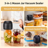 WOSERLD 3 in1 Electric Mason Jar Vacuum Sealer Kit, For wide Mouth & Regular Mouth Mason Jars. Portable Jar Vacuum Sealer, For Vacuum Food Bags, Vacuum Lunch Box (Dark Black)