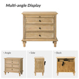 HULALA HOME Farmhouse 3 Drawer End Table with Tray, Drawer Organizer with Solid Wood Legs, End Table with Charging Station（Natural, Set of 2）