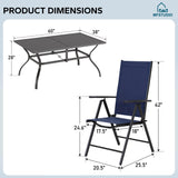MFSTUDIO Outdoor Dining Set for 6, Metal Table & Folding Chairs, Blue