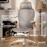 ELABEST X100 Ergonomic Mesh Office Chair with Footrest, Big and Tall Home Desk Chair with 5D Flip-Up Arms, Adjustable 3D Lumbar Support, Gaming & Executive Computer Chair (Foggy Morning)