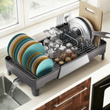 FOXHIVE Large Expandable Dish Drying Rack, Dish Racks for Kitchen Counter, Space Saving & Rust Resistant Dish Drainer with Removable Drainboard & Utensil Holder, Adjustable Length 16.4 to 24.4 Inches