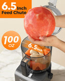 ACOQOOS Juicer Machines, 6.5" Extra Large Feed Chute Cold Press Juicer 3-IN-1 with Sorbet & Nut Milk, BPA Free, Easy to Clean, 100 OZ Hopper, Graphite Gray