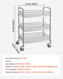 VEVOR Stainless Steel Rolling Cart, 3-Tier Metal Utility Cart with Lockable Wheels, Medical Serving Trolley Clinic Tray, Mobile Service Cart for Hospital, Lab, Restaurant, Kitchen, Salon