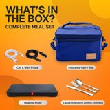 FORABEST Portable Microwave Food Warmer - Electric Lunch Box 80W with Insulated Bag and Utensils - 12V/24V Car/Truck & 110/220V Home/Office Use - Fits up to 10 x 7 x 5 Inches Containers - Blue