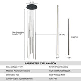 BESTWEST 118" Modern LED Chandelier, Clustered Led Pendant Light, 12-Lights Dimmable High Ceiling Large Hanging Lighting Fixture for Loft Villa Living Room Stairs Foyer (Black-80W-12 Lights)