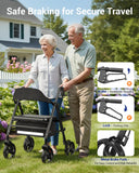 Telgome Rollator Walker with Seat, Foldable Walkers for Seniors with Seat, Thickened Frame 350 lbs Load, Height Adjustable,8'' Big Wheels, Rolling Walker,Black