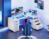 Coleshome L Shaped Computer Desk with 6 Drawers & Power Outlet, 55 Inch Corner Desk