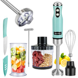 WarmWink 4 in 1 Corded Hand Blender Includes Food Chopper, Mixing Beaker Milk Frother and Whisk 600W Handheld Blender