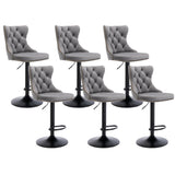 MOOLSUN Rotating Velvet Bar Stools Set of 6, Modern Padded with Nailhead Trim and Tufted Back, Adjustable Swivel Counter Height Stools for Kitchen Island, Bar, Club,Gray(Black Base)