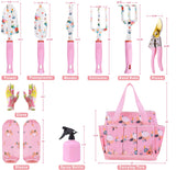 Floral Garden Tools Set, Heavy Duty Gardening Tools for Gardener, Gardening Gifts for Women, Storage Tote Bag, Pink
