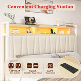 Lazmvlz King Size Bed Frame with 2 Storage Drawers, LED Chenille Headboard with 2 Movable Storage Cabinets, Platform Bed with Charging Station, No Box Spring Needed, Easy Assembly, Beige
