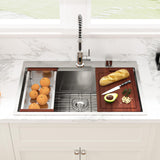Sarlai Drop In Kitchen Sink - 33x22 Drop In Kitchen Sink Ledge Workstation 16 Gauge Stainless Steel Topmount Deep Single Bowl Over Counter Sinks Basin Round Corners