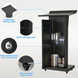 Podium Stand with Wheels, 50.4"Heavy-Duty Mobile Metal Lectern with Storage Cabinets