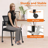 Stacking Chairs 8 PK, Adjustable Backrest Stackable Mesh Office Waiting Room Armless Chair with Wheels for Guest