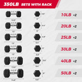 RITFIT Rubber Hex Dumbbells Set with Rack, 180-780LB Heavy-Duty Cast Iron Core, Knurled Chrome Handle, Space-Saving Storage Rack for Home Gym Strength Training