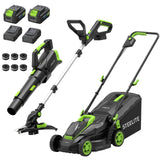 STEELITE 3-in-1 Cordless Lawn Care Kit, Electric Lawn Mower, Trimmer/Edger & Leaf Blower, 21V Brushless, 2 x 4.0Ah Batteries & Dual Chargers for Small Yards