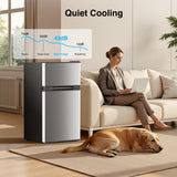 Kismile 2.5 Cu.Ft Mini Fridge with Freezer, Double Door Compact Refrigerator, 3-Level Mechanical Thermostat, Reversible Door&Removable Shelves, Low Noise, Ideal for Office, Apartment, Dorm, Silver
