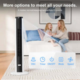 Antarctic Star 37-Inch Bladeless Portable Tower Fan 80°Oscillating,Quiet Cooling with 12H Timer Remote Control, 6 Speed, 4 Modes, LED Display,Standing Fan Powerful for Bedroom Office Dorm,Black White
