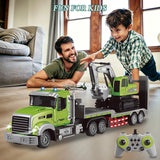 Fistone RC Semi-Trailer Truck & Excavator Toy Set, 1:12 Scale with Sound and Lights, 2.4Ghz Remote Control Flatbed Truck and Excavator Toys for Boys 6-12 Years Old
