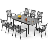 PHI VILLA 9 Pcs Outdoor Dining Set& Expandable Metal Table