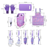Purple Garden Tool Sets 10-Piece, Heavy Duty Gardening Hand Tools with Non-Slip Ergonomic Handle, Flower Print Garden Tool Bag