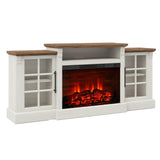 LUXOAK 70" Farmhouse TV Stand with 28" Fireplace, White Barnwood