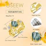 Moss Agate Engagement Ring Set Anniversary Ring wedding Ring Set Leaf design (yellow gold)
