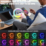 RGFF Smart LED Table Lamp,4-in-1 Wireless Charger with Speaker,Night Light, Alarm Clock, and Bluetooth Speaker with App Control for Bedroom and Home Decor (White)