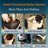 Collapsible Fishing Bucket 3.7 Gallon/14L - Portable Folding Live Bait Bucket with Aerator Pocket, Rope & Net for Live Fish & Shrimp, Kayak, Camping, Hiking
