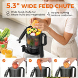 Juicer Machines, Cold Press Juicer Fit Whole Fruits & Vegetables, Slow Masticating Juicers with 5.3" Wide Feed Chute, High Juice Yield, BPA Free