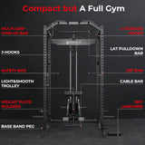 Mikolo F4 2.0 Power Cage with Dual-Track Smooth Pulley System, 1200LBS Power Rack with Leg Hold-Down for Heavy LAT Pulldowns, All-in-One Squat Rack